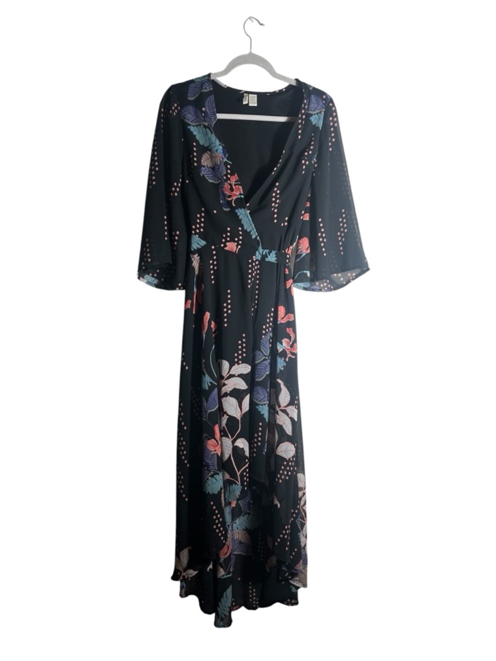 Japna Black Floral‎ Wrap Maxi Dress with Multicolor Accents